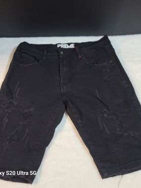 PREME Men’s Black Distressed Denim Shorts